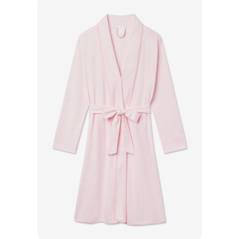 LAKE Pajamas Pink White Striped Pima Cotton Robe SZ S Long Sleeve Tie Waist